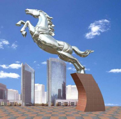 不銹鋼奔馬景觀馬兒雕塑