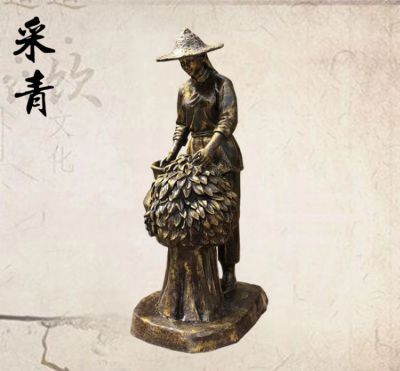 茶文化雕塑戶外玻璃鋼采青的人物雕塑