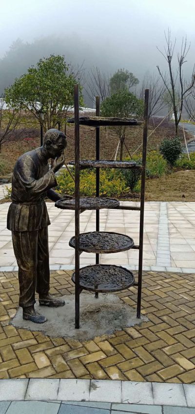 公園廣場玻璃鋼攤青的制茶人物雕塑