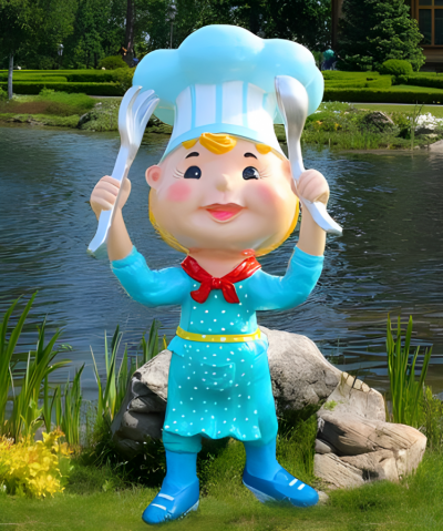 店鋪擺件玻璃鋼卡通人物廚師雕塑