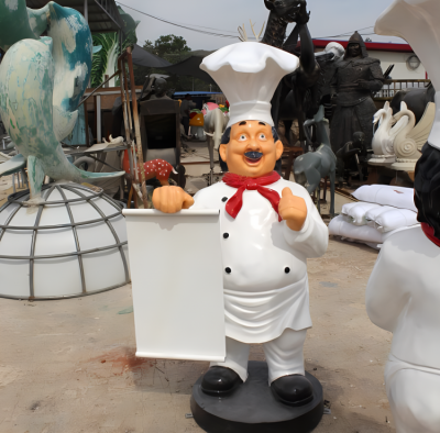 手拿牌子的玻璃鋼卡通廚師面點師傅雕塑