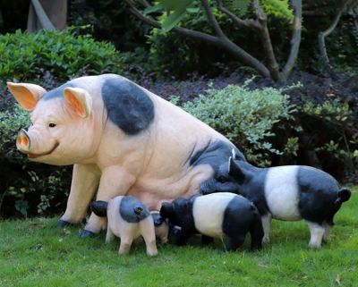 花園景觀裝飾擺件玻璃鋼組合小品動物景觀擺件豬雕塑