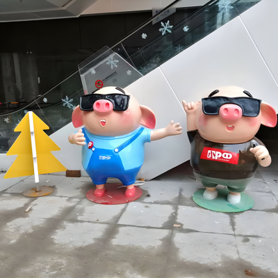 創意景觀擺件玻璃鋼卡通動物生肖豬雕塑擺件