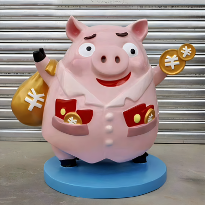 店鋪裝飾擺件玻璃鋼卡通生肖豬雕塑