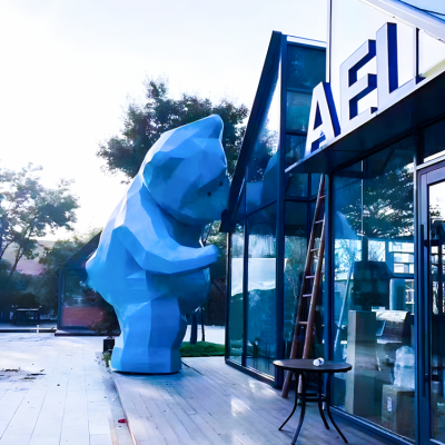 商場景觀大型景觀裝飾動物景觀玻璃鋼幾何抽象熊雕塑