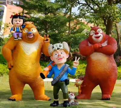 花園美陳造景裝飾動(dòng)畫片熊大熊二光頭強(qiáng)擺件玻璃鋼卡通熊出沒(méi)雕塑