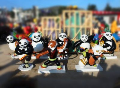 商場景觀小品裝飾擺件玻璃鋼卡通動物功夫熊貓系列雕塑擺件