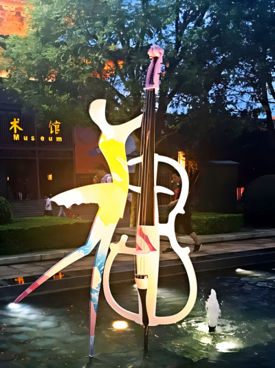 抽象不銹鋼跳舞人物&吉他雕塑