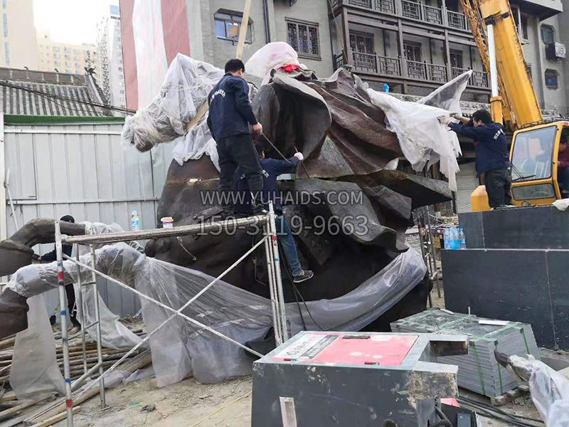山西運城關王廟關公銅雕分體安裝 山西運城關王廟關公銅雕分體安裝